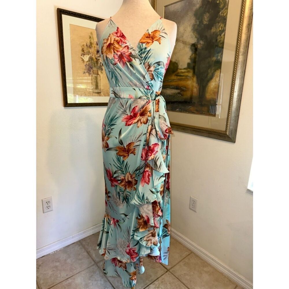 VENUS Vibrant Floral True Wrap Ruffle Front Maxi Dress Size 6